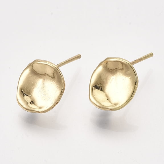 Brass Stud Earring Findings with Loop Flat Round Real 18K Gold Plated 11.5x10mm Hole: 1.2mm Pin: 0.8mm 50pc