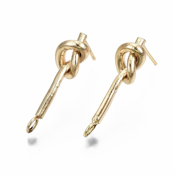 Brass Stud Earring Findings with Loop Nickel Free Knot Real 18K Gold Plated 23x6.5mm Hole: 2.5mm Pin: 0.7mm