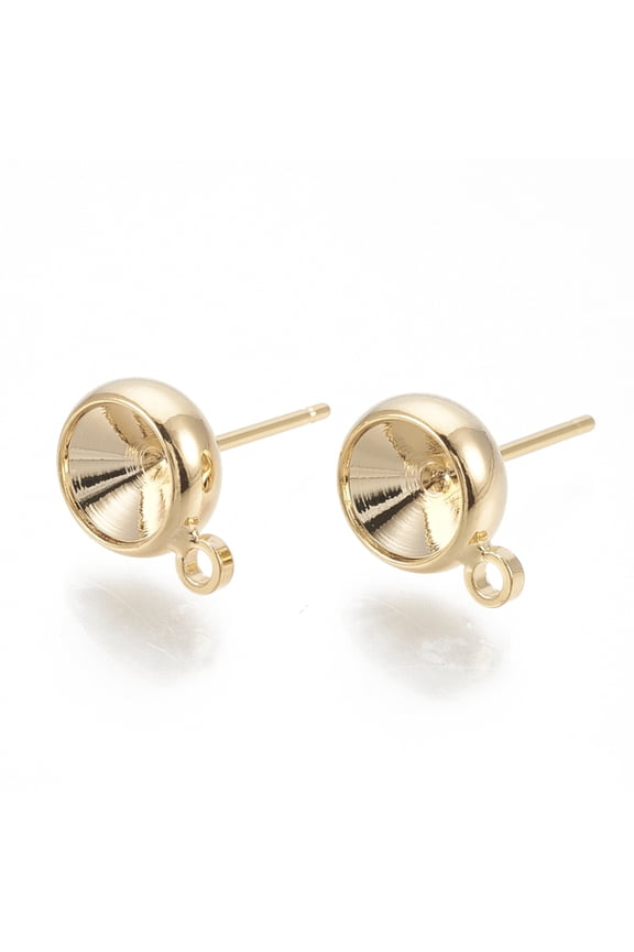 Brass Stud Earring Settings with Loop and Rhinestone Settings Real 18K Gold Plated Fit for 6mm rhinestone 10.5x8mm Hole: 1.5mm Pin: 0.8mm