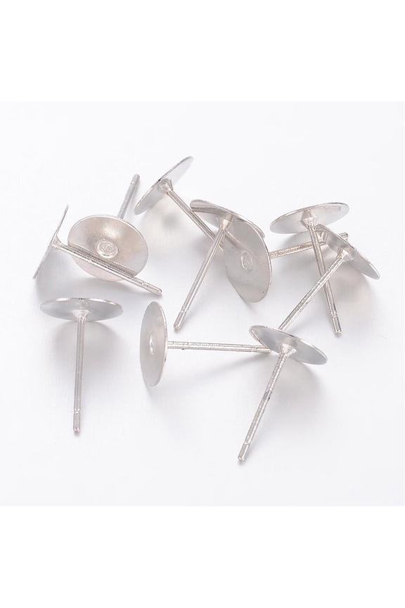 Brass Stud Earrings Components Brass Head and Stainless Steel Pin Lead Free Cadmium Free and Nickel Free Platinum Tray: 8mm 12mm