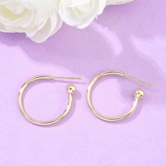 Brass Stud Earrings Half Hoop Earrings with 925 Sterling Silver Pin Long-Lasting Plated Real 14K Gold Plated 20x21x4mm Pin: 0.8mm