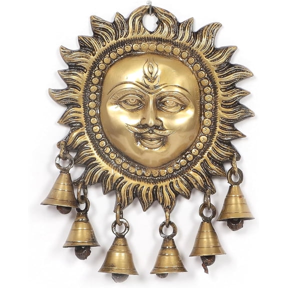 Brass Sun Wall Hanging with Bells For Home Dcor & Pooja