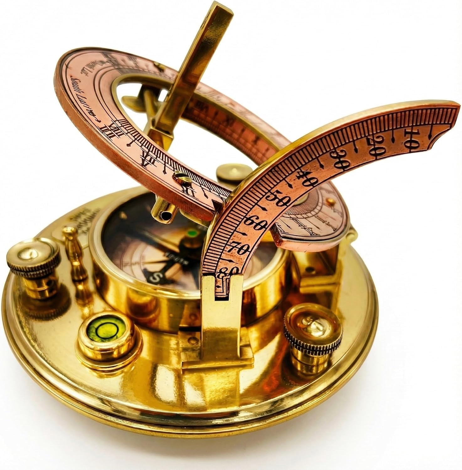 OakiWay Brass Sundial Compass with Leather Case - Vintage Nautical Pocket Watch Clock Design, Antique Maritime Decor & Gift for Men, Sailors, Engineers, and Collectors - (4.1" inch)