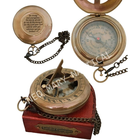 Brass Sundial Compass with Leather Case Personalized First Communion Gifts for Boys Compass, Baptism Gifts for House Decor, Confirmation Gifts for Teenage Directional Magnetic Sundial Compass