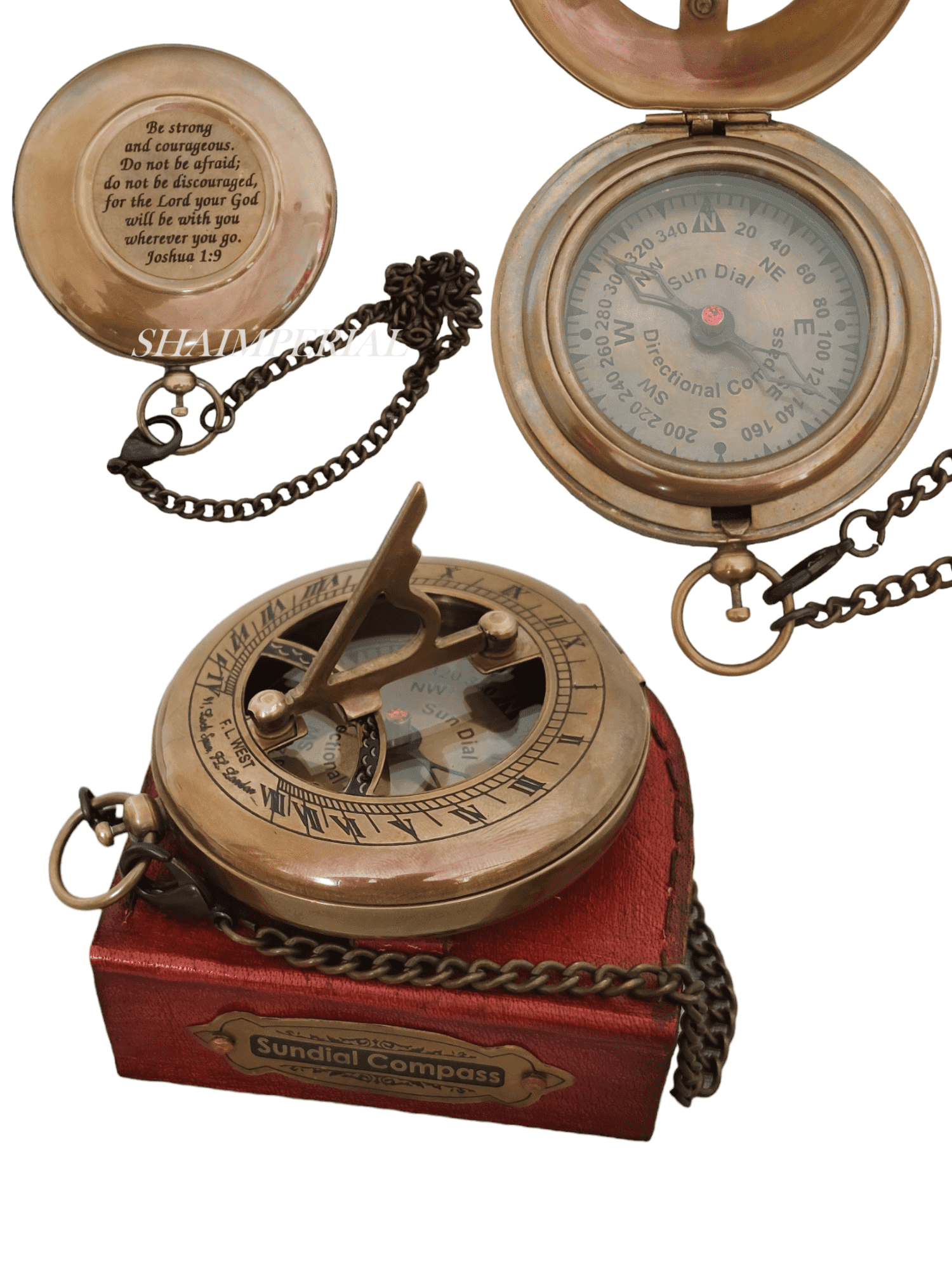 Brass Sundial Compass with Leather Case Personalized First Communion Gifts for Boys Compass, Baptism Gifts for House Decor, Confirmation Gifts for Teenage Directional Magnetic Sundial Compass