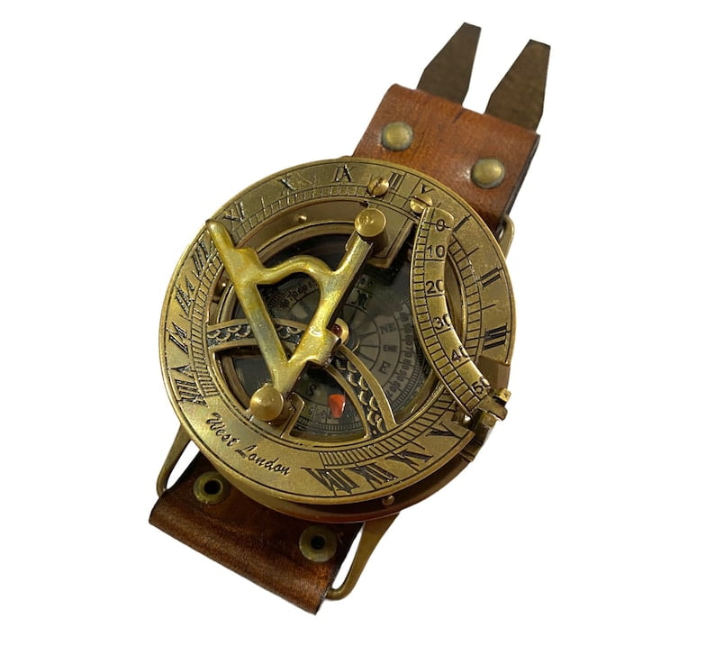 Brass Sundial Compass with Handmade Leather Band | Wrist Compass & Nautical Sundial Watch | Gift Item
