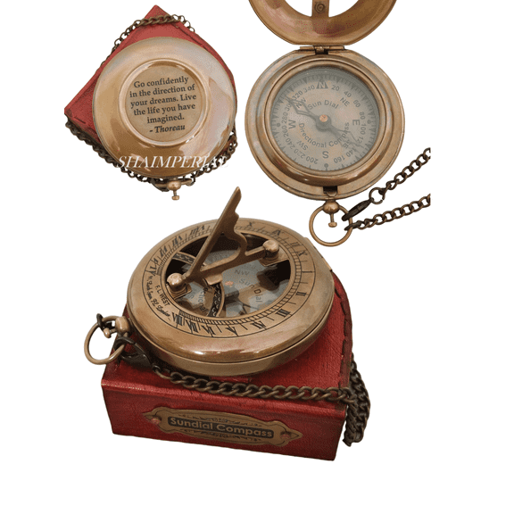 Brass Sundial - Push Open Compass -Thoreau's Go Confidently Steampunk Accessory – Unique Gift for Men - Beautiful Handmade - Sundial Clock – Sun Clock Thoreau's Quote