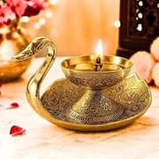 Brass Swan Diya Oil Lamp | 13 x 10 x 9 cm | 0.44 lb Decorative Puja Deepak for Home Mandir, Meditation Altar, Spiritual Decor & Diwali Gift