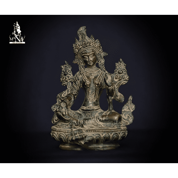 Brass Tara statue, 15 CM Tara Statue, Tara devi Statue, Meditation female compassion buddha Diety, Gift Meditation- Tara healing idol.