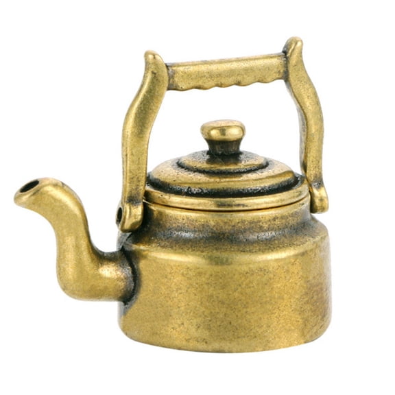 Worgeous Golden Miniature Teapot Decor Compact Desktop Brass Ornament for Home Office 3.5 x 2.7 x 2.4 inches