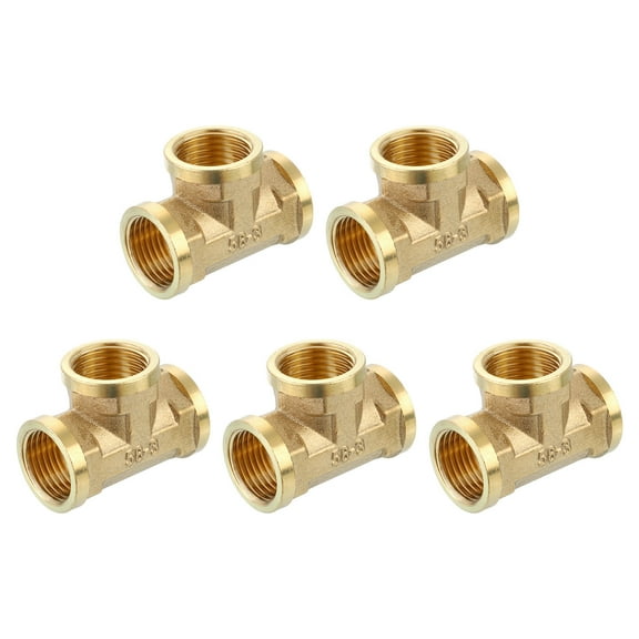 Brass Tee Pipe Fitting, G1/2" Way T-Connector Fitting Coupler Adapter, 5pack