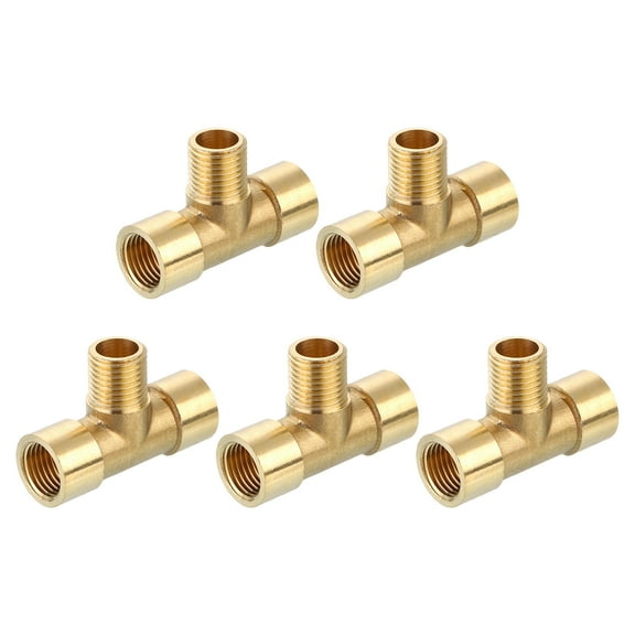 Brass Tee Pipe Fitting, G1/4" 3 Way T-Connector Fitting Coupler Adapter, 5pack
