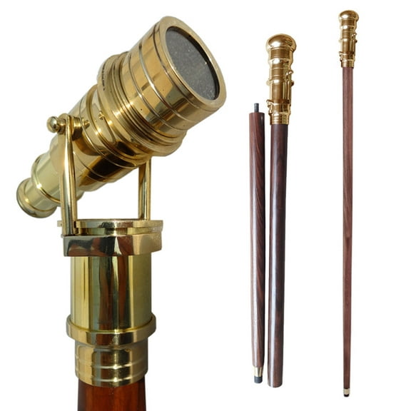 Brass Telescope Handle Wooden Walking Stick Antique Nautical Marine Foldable Vintage Victorian Cane