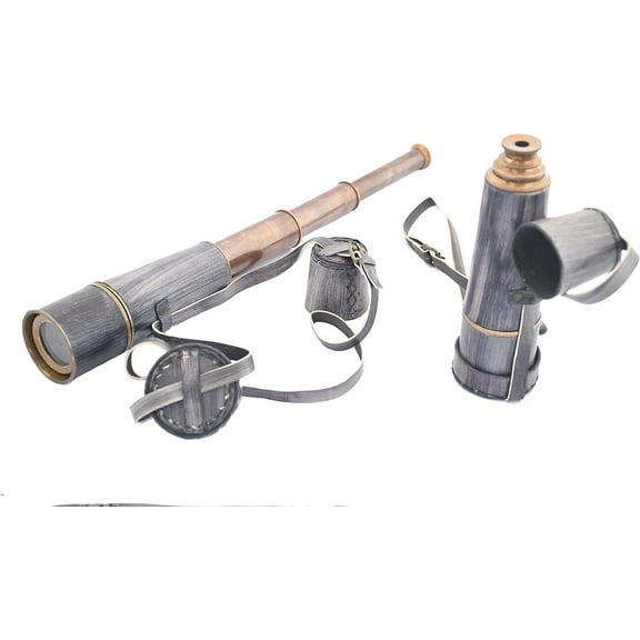Brass Telescope, Spyglass Collapsible Monocular Decorative Telescope with Glass Optics, Hiking, High Resolution Lens, with Free Compass