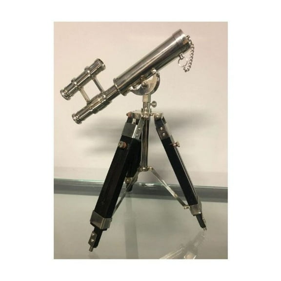 Brass Telescope Tripod Stand | Double Barrel | Nickel Finished telescope | Wooden Stand