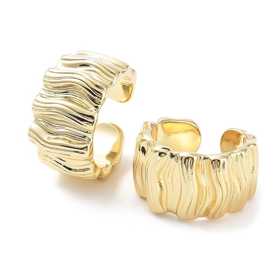 Brass Textured Open Cuff Rings for Women Real 18K Gold Plated Inner Diameter: 18mm