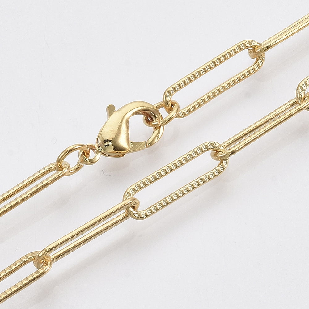 Brass Textured Paperclip Chain Necklace Making with Lobster Claw Clasps ...