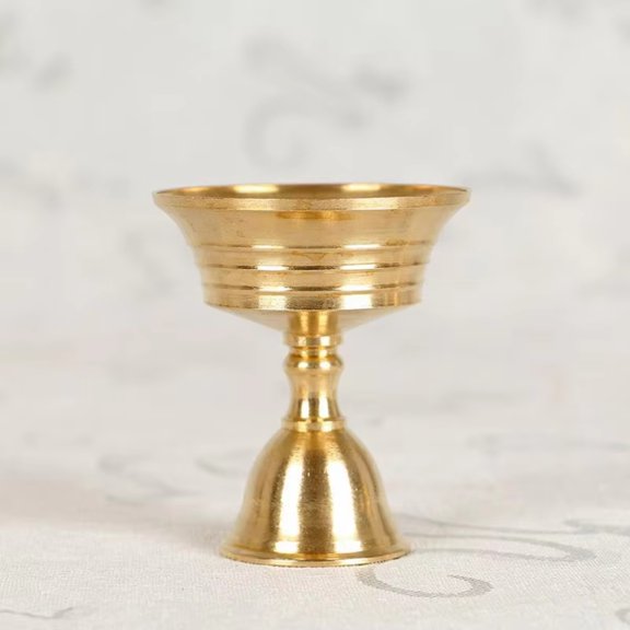 Brass Tibetan Butter Lamp, Handmade Copper Oil Lamp for Buddhist Altar Worship Decoration