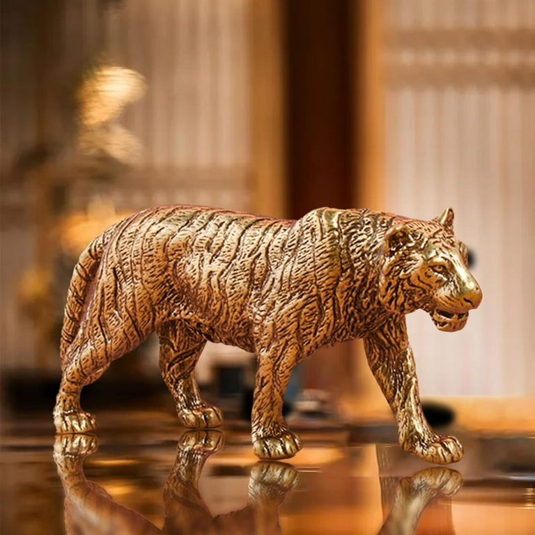 Brass Tiger Figurine Animals Brass Tiger Decor Copper Statue Mini  Collectibles Ornament Home Decor for Office Bookshelf