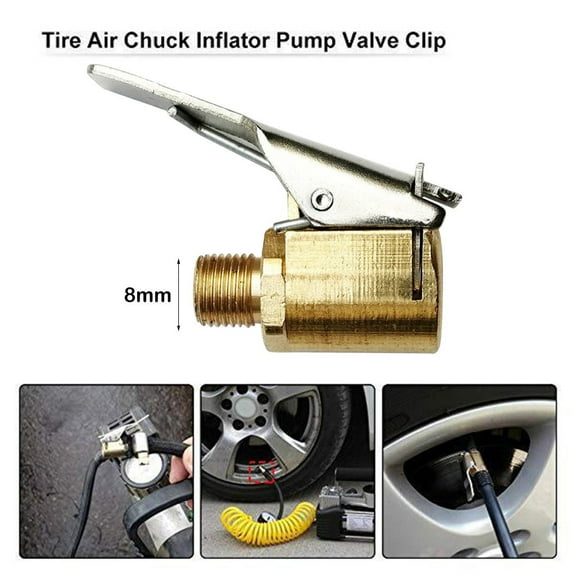 Brass Tire Inflator Chuck Adapter 8mm Quick Connect Air Pump Nozzle for Car Motorcycle Bicycle Ball Inflating Accessory Gold Tone