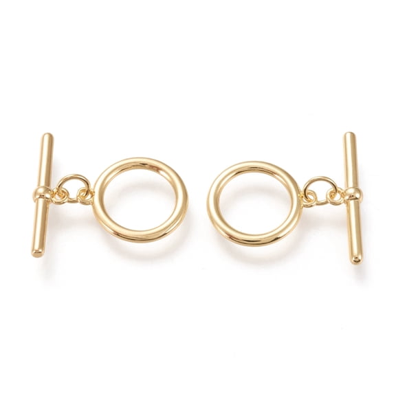 Brass Toggle Clasps Long-Lasting Plated Ring & Bar Real 18K golden Plated Ring: 16.5x14x1.5mm Hole: 1.2mm Bar: 21.5x5.5x3mm Hole: 1.2mm