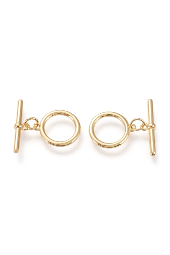 Brass Toggle Clasps Long-Lasting Plated Ring & Bar Real 18K golden Plated Ring: 16.5x14x1.5mm Hole: 1.2mm Bar: 21.5x5.5x3mm Hole: 1.2mm