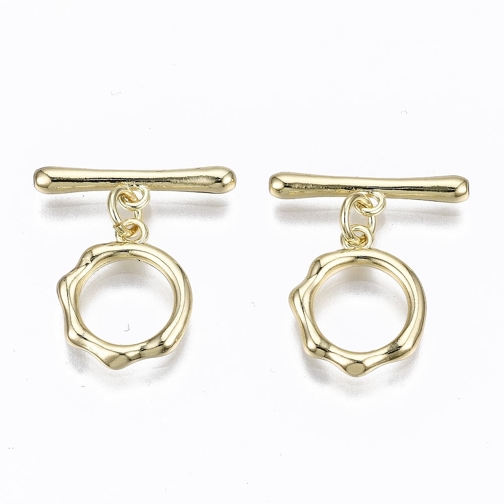 Brass Toggle Clasps Ring Nickel Free Golden 22.5mm Bar: 19x5x2.5mm Hole: 1.2mm Ring: 15.5x13x2.5mm Hole: 1.2mm Jump Ring: 5x0.8mm Inner Diameter: 3mm