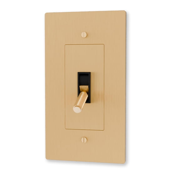 Brass Toggle Light Switch – 120 VAC - Retro Light Switch Cover Plate – Polished Antique Brass Wall Plate with Solid Lever – Decorative Light Switch for Home & Living – Fits US Boxes – UL Listed