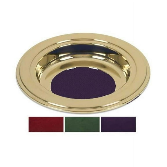 Brass Tone Offering Plate Burgundy