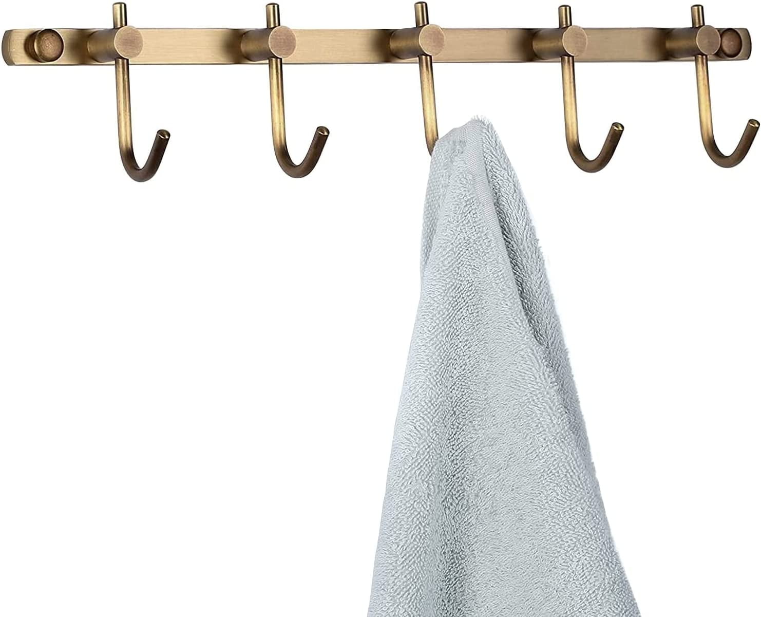 Brass Towel Hook Rack, Brushed Brass Wall Hook Rail, Antique Coat Hook ...