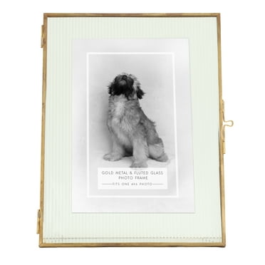 Home Decor Collection Brass Trimmed Fluted Glass Tabletop Picture Frame Fits up to a 5"x7" Photo