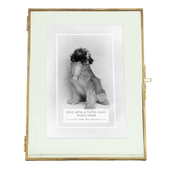 Home Decor Collection Sterling & Noble Home Brass Trimmed Fluted Glass Tabletop Picture Frame Fits up to a 5"x7" Photo