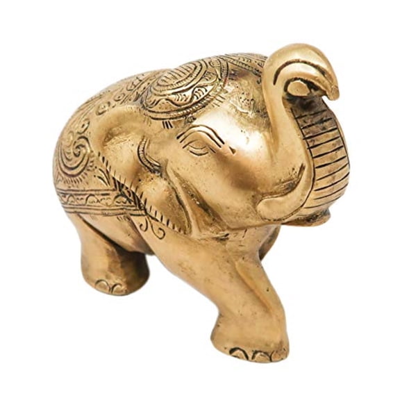 Brass Trunk Up Elephant Statues Showpiece Lucky Figurine Home Dcor Gifts Item Size: 4.5x2x3.25 Inch