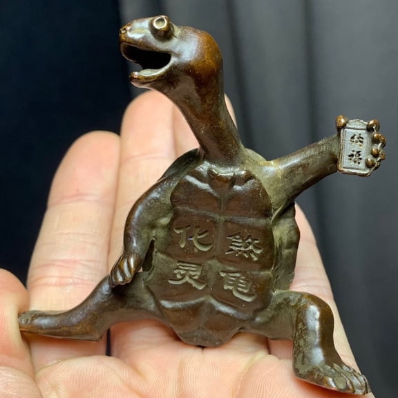 Brass Turtle Figurine Chinese Style Desk Decor Animal Ornament Small Feng Shui Sculpture