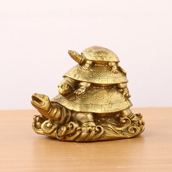 Brass Turtle Statue Tortoise Figurine with Coin Detail for Home Office Desk Shelf Decor and Wealth Luck Display