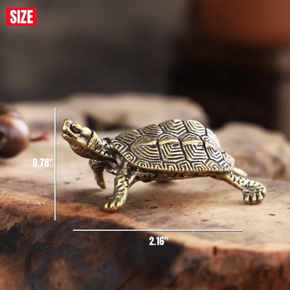 Brass Turtle Table Decor, Vintage Turtle Ornament Small Gold Figurines Feng Shui Animal Statue Chinese Good Luck Sculptures Wealth Collectible Figure for Home Office Garden