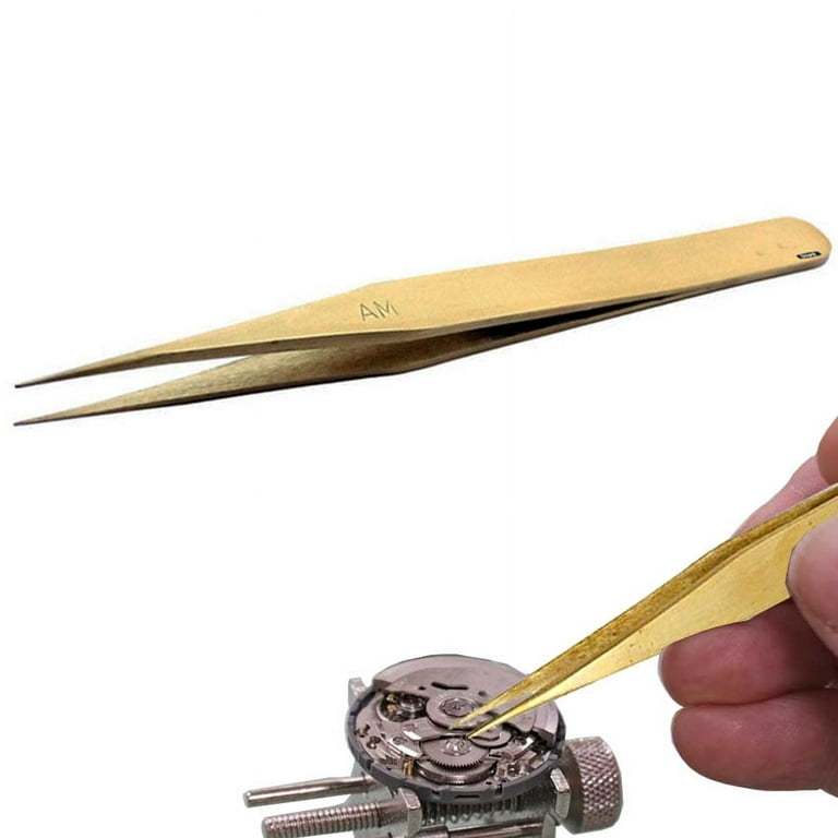 Brass Tweezers Anti-Magnetic Multipurpose Watch & Clock Repair Electronic  Tools 