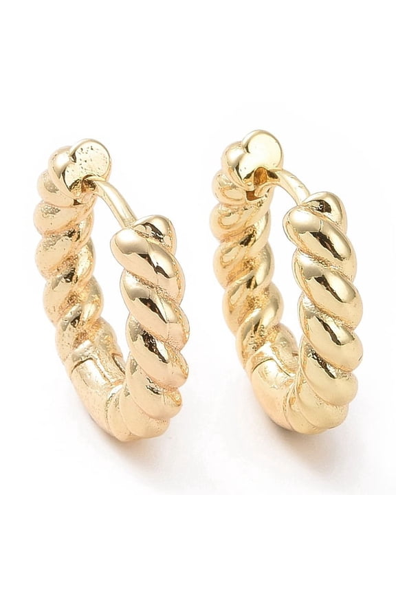 Brass Twist Rope Hoop Earrings for Women Real 18K golden Plated 17.5x19.5x4mm Pin: 1mm