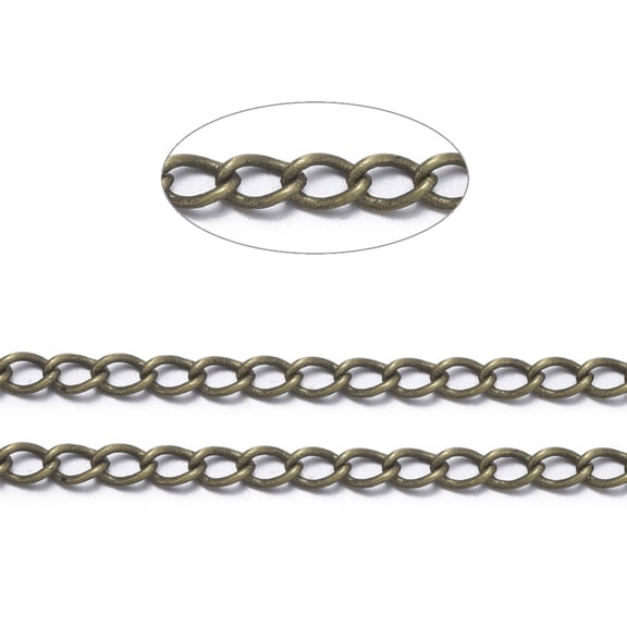 Brass Twisted Chains Curb Chains Soldered with Spool Lead Free & Nickel Free & Cadmium Free Bronze 4x3x0.45mm about 301.83 Feet(92m)/roll