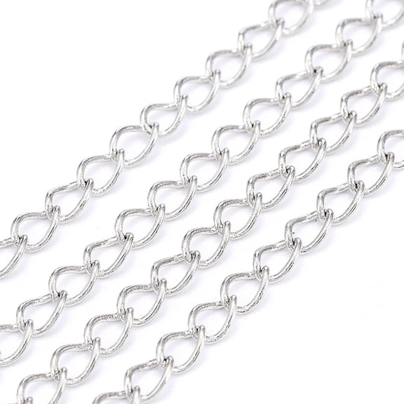 Brass Twisted Chains Curb Chains Soldered with Spool Oval Lead Free & Nickel Free & Cadmium Free Platinum 4x3x0.5mm about 301.83 Feet(92m)/roll