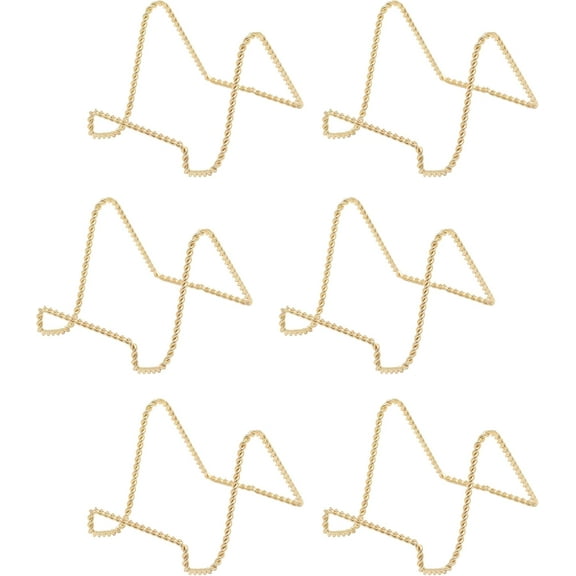 Brass Twisted Wire Easels - 3 Inch Gold Plate Stands for Display, Picture Frames, Decorative Plates, and Collectibles | 6 Pack