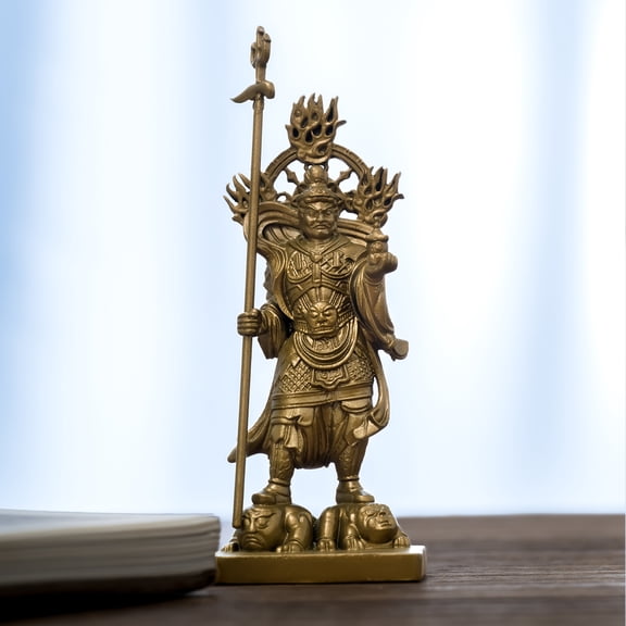 Brass Vaisravana Figure Chinese Guardian Deity Statue Feng Shui Wealth God Ornament For Living Room,Tea Space,Home Decor