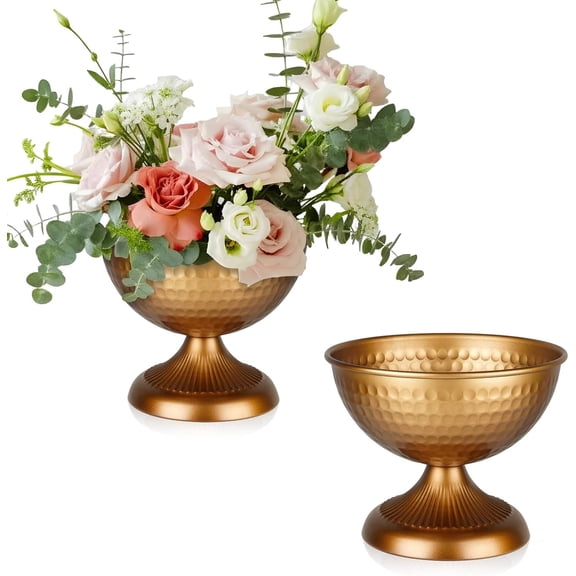 Brass Vases for Wedding Centerpieces, Set of 2 Antique  Metal Vase Small Table Centerpiece Flower Stands Wedding Arrangement for Wedding Reception  Floral Decor Anniversary