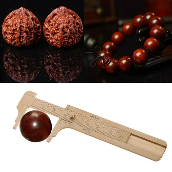 Brass Vernier Caliper Single Scale Small Pocket Sliding Vernier Caliper Measuring Tool for Jewelry Walnut Bracelet 80mm