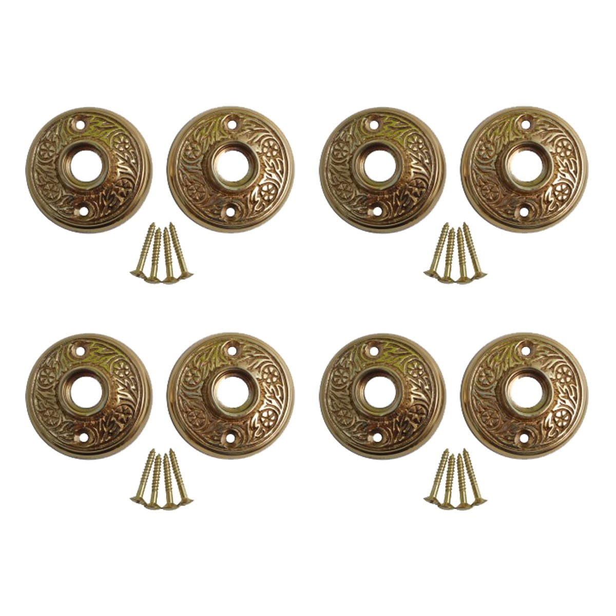 Brass Victorian Door Knob Rossettes Pair 2" W Backplate Traditional Kitchen Cabinet Knob Back Plate Hardware Roses w/Screws Renovators Supply Pack of 4
