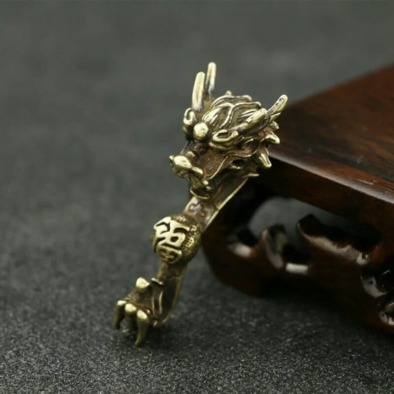 Brass Vintage Chinese Ancient Dragon Head Artifact Blessing Feng Shui Ornament