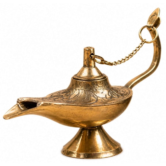 Brass Vintage Style Decorative Oil Lamp – Antique Finish Table Decor Piece with Lid Chain – Classic Design for Home & Gifting