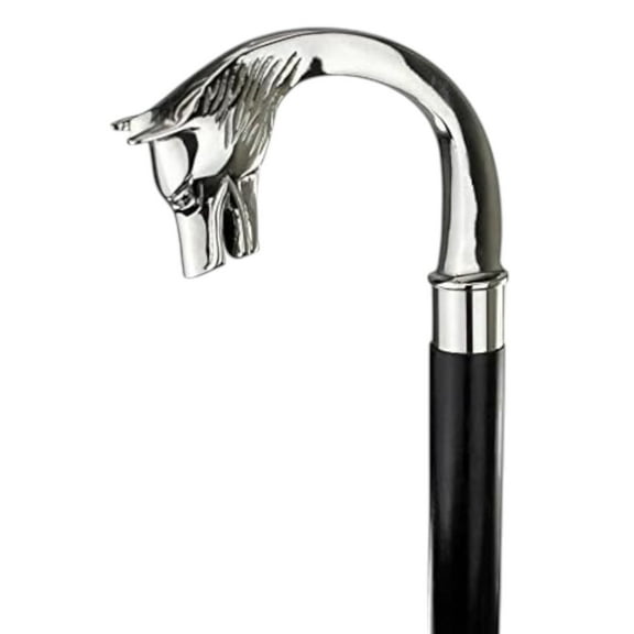 Brass Walking Cane Black Wooden Stick with Silver Handle, Victorian Vampire & Dracula Costume Cane for Halloween