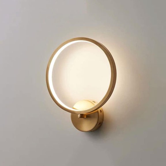 Brass Wall Lamp Round LED Wall Sconce Indoor Ring Wall Wash Lights, 18W Ring Wall Mount Lighting Fixture Modern Sconces for Living Room Bedroom Bedside Hallway Hotel
