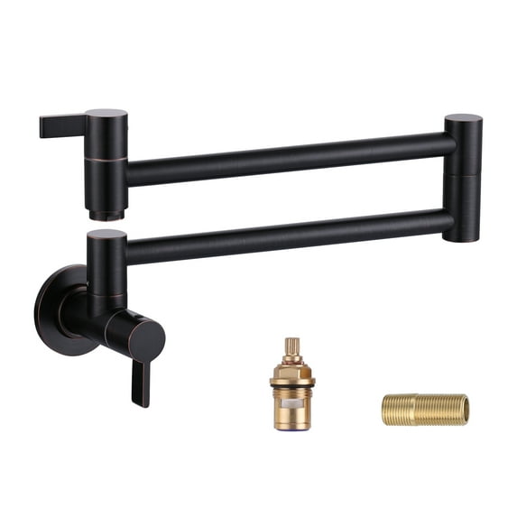 Wowow Brass Wall Mounted Pot Filler Faucet with Double Joint Swing Arms, in Oil Rubbed Bronze